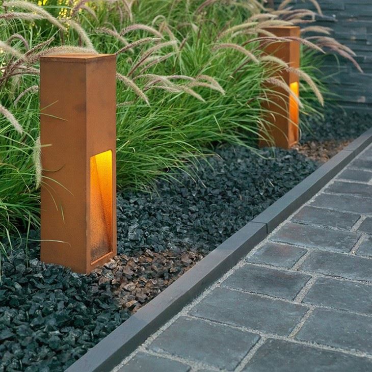 Outdoor Rusty Roadside Durable Corten Steel Bollard Light